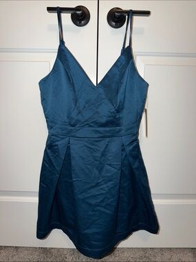 Lulu's Teal Satin Spaghetti Strap Dress